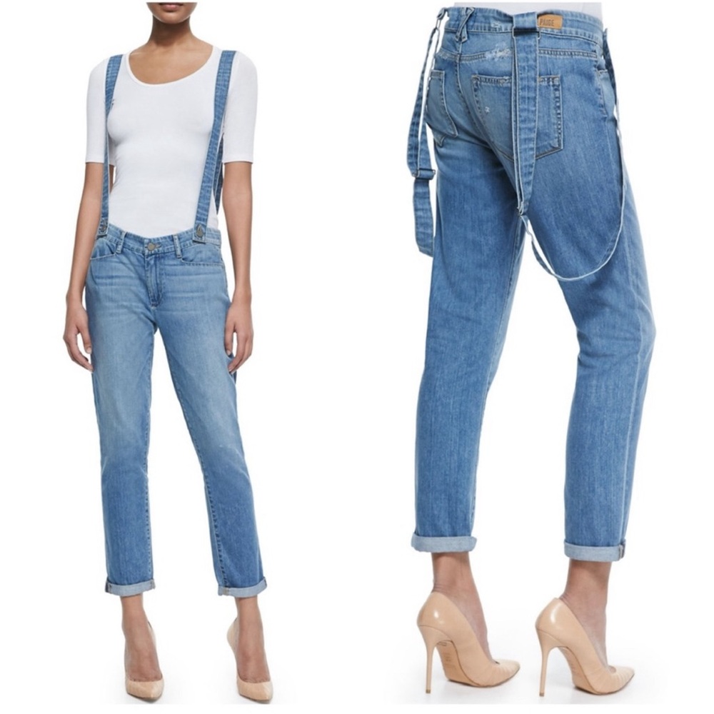Paige Womens Phillipa Tomlin Overall Denim Jeans Distressed Skinny Blue Size 24